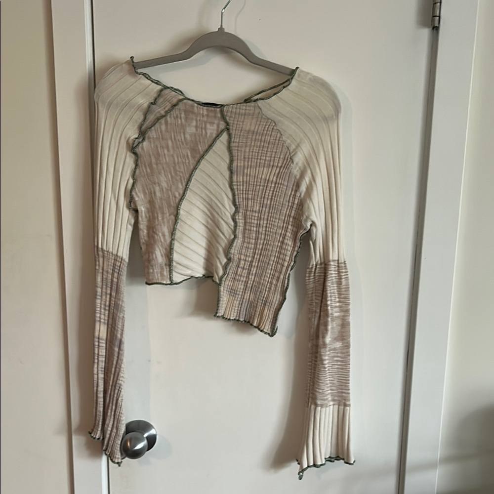 Urban outfitters patchwork off the shoulder cropped sweater